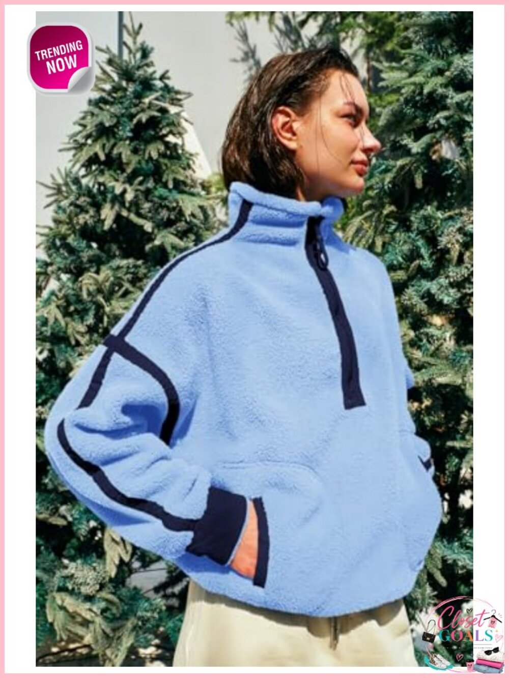 Half Zip Fleece Pullover Sherpa Jacket - Picture 2 of 6